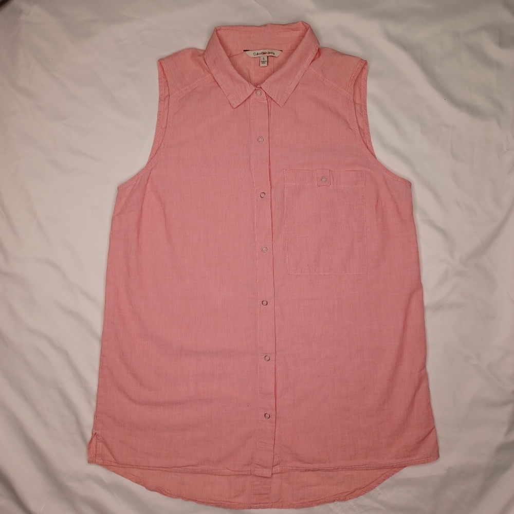 Calvin Klein Sleeveless Button Up Blouse, Soft Pink, S